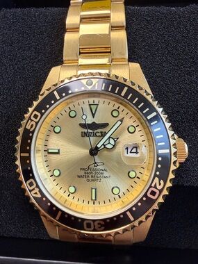 Invicta Gold and Black Professional Diver Style Watch